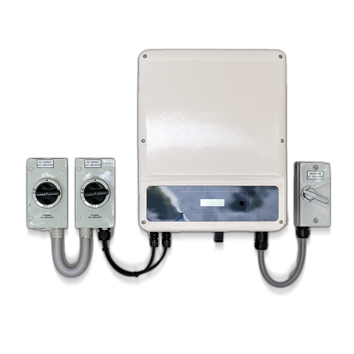 Solar inverter hanging on the wall.
